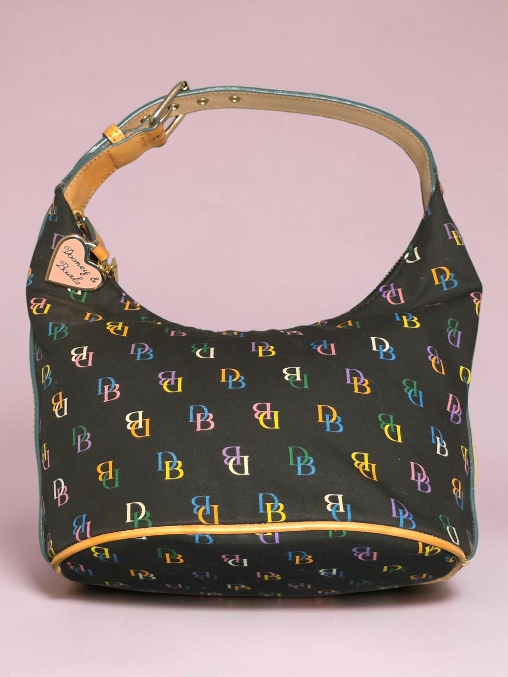 Dooney & Bourke Black Rainbow DB Logo Mini Hobo Bag